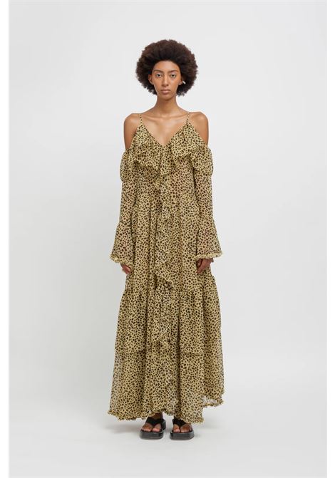 Weili Zheng long chiffon ruffled dress with bare shoulders WEILI ZHENG |  | S26DL02Y47